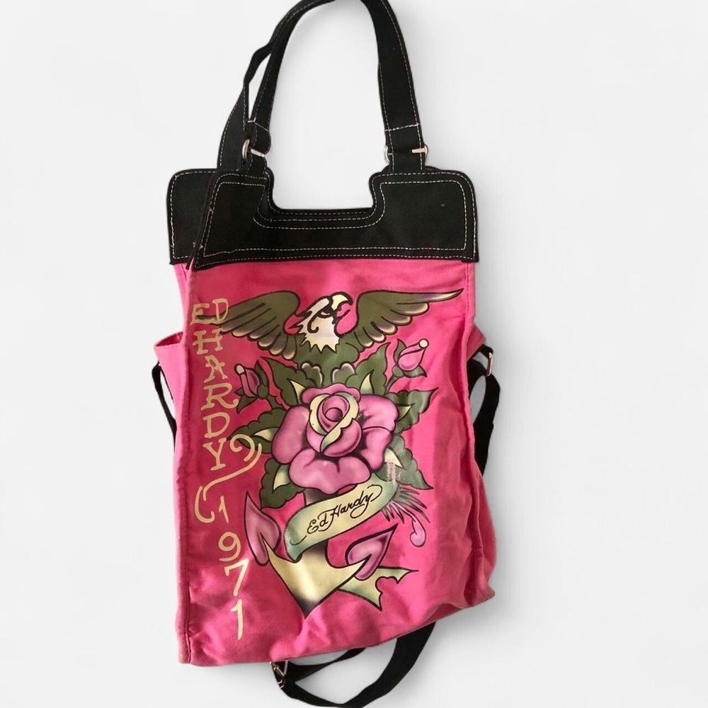 Y2K Ed Hardy tote shoulder crossbody book laptop school bag purse grunge goth